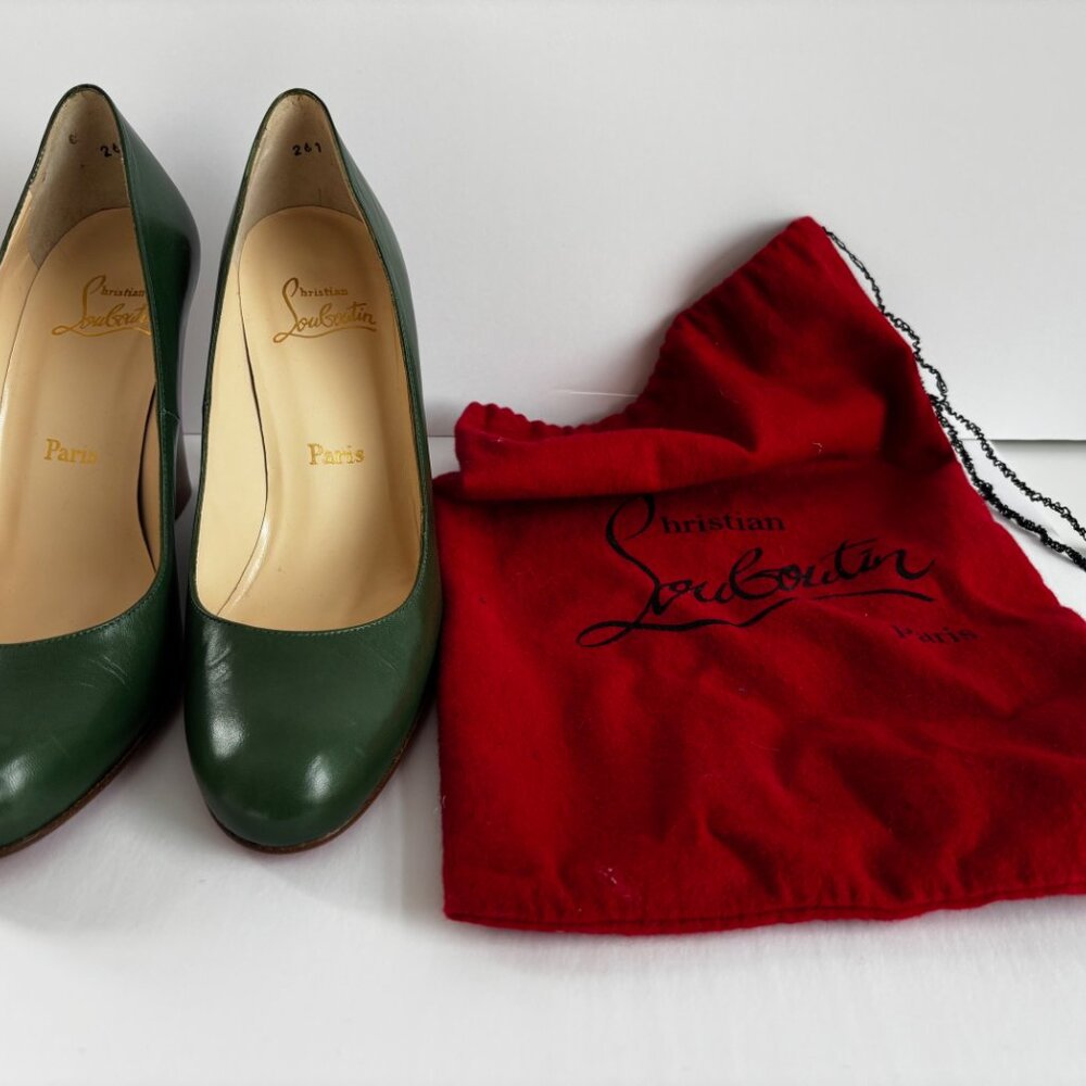 Christian Louboutin Miss Boxe Green Leather & Wood Wedges Shoes 39.5 - Picture 8 of 11